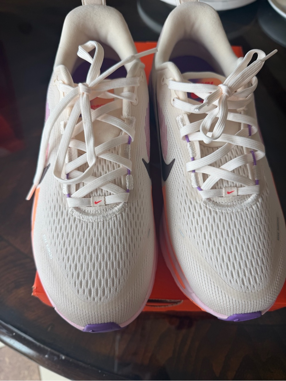 Nike Women’s White/Pink Running Shoes with Purple Accents Vomero 18 wide